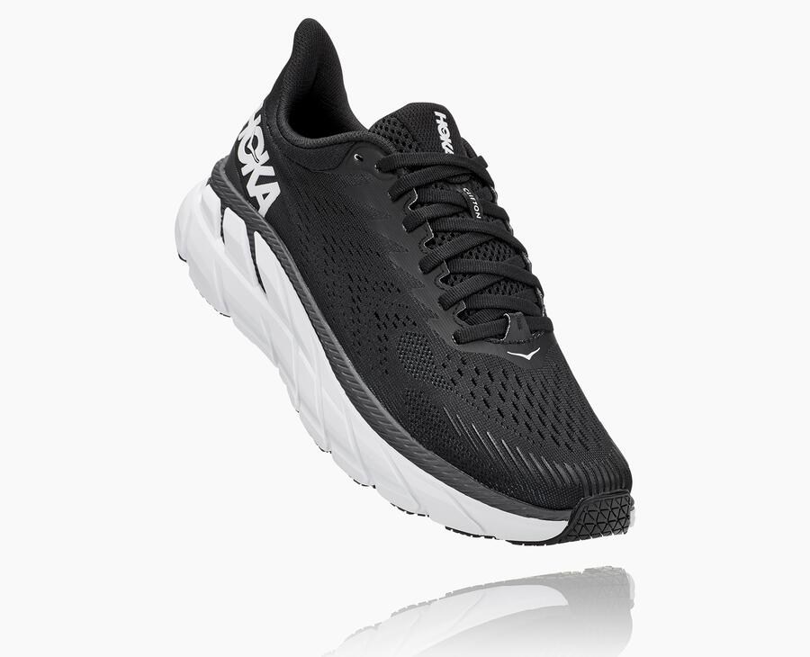 Hoka One One Clifton 7 Löparskor Dam - Svarta/Vita - RUKCL-1742